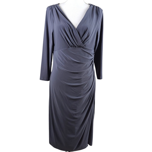 Lauren Ralph Lauren Gray Jersey Faux Wrap Dress In 12 - Picture 1 of 8